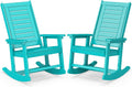 BRIOPAWS Outdoor Rocking Chairs Set of 2 | HDPE Plastic | Porch Rockers | Aqua | Oversized | Patio Rocker Chair | High Back | for Big Man | Weather Resistant | for Outside Deck Balcony Front Backyard