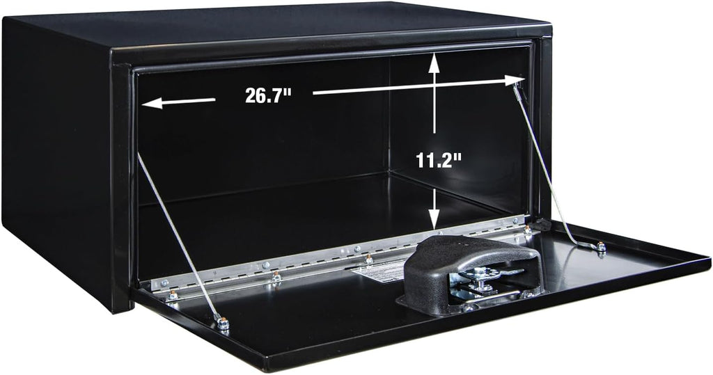 Buyers Products 1703303 Black Steel Underbody Truck Tool Box – 14 x 16 x 30 Inch - Truck Bed & Underbelly RV Storage Box, Locking T-Latch, Weather-Resistant, Heavy-Duty Flatbed Job Box, Made in USA