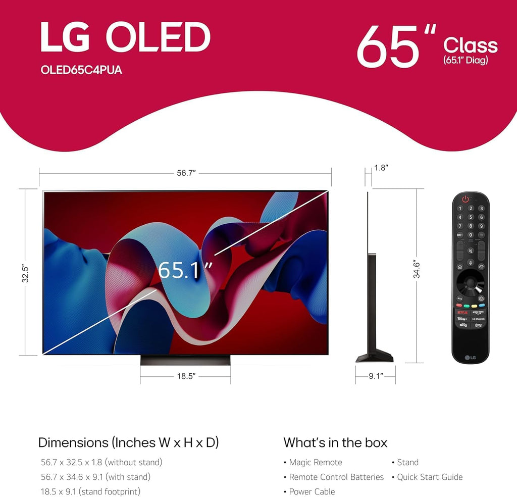 LG OLED65C4PUA OLED evo C4 65 Inch HDR 4K Smart OLED TV with JBL CLIP4 + UAX 4K HDMI 2.0 Cable + CPS 24 Months Protection Bundle