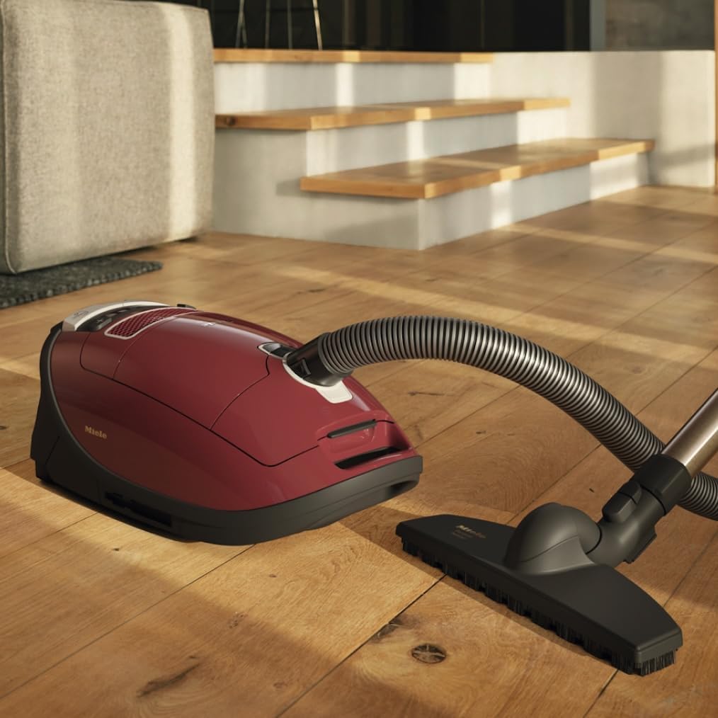 Miele Complete C3 Limited Edition Bagged Canister Vacuum Cleaner with AirClean System, AllTeQ Universal Floorhead, and Parquet Twister Floorbrush, in Tayberry Red