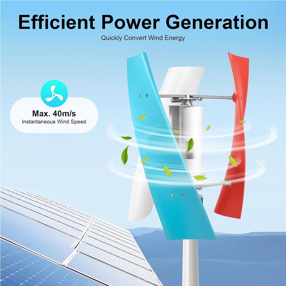 3000W Garden Vertical Wind Turbine Generator Kit, Three-Phase AC Vertical Wind 12V 24V 48V 220V Wind Turbine with MPPT Controller for Home Industrial Energy Equipment 48V