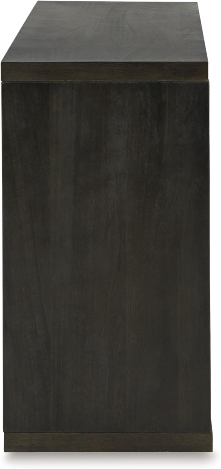 Signature Design by Ashley Camlett Contemporary Console Sofa Table with Shelf and Patchwork Patterned Support Post, Dark Brown & Light Brown