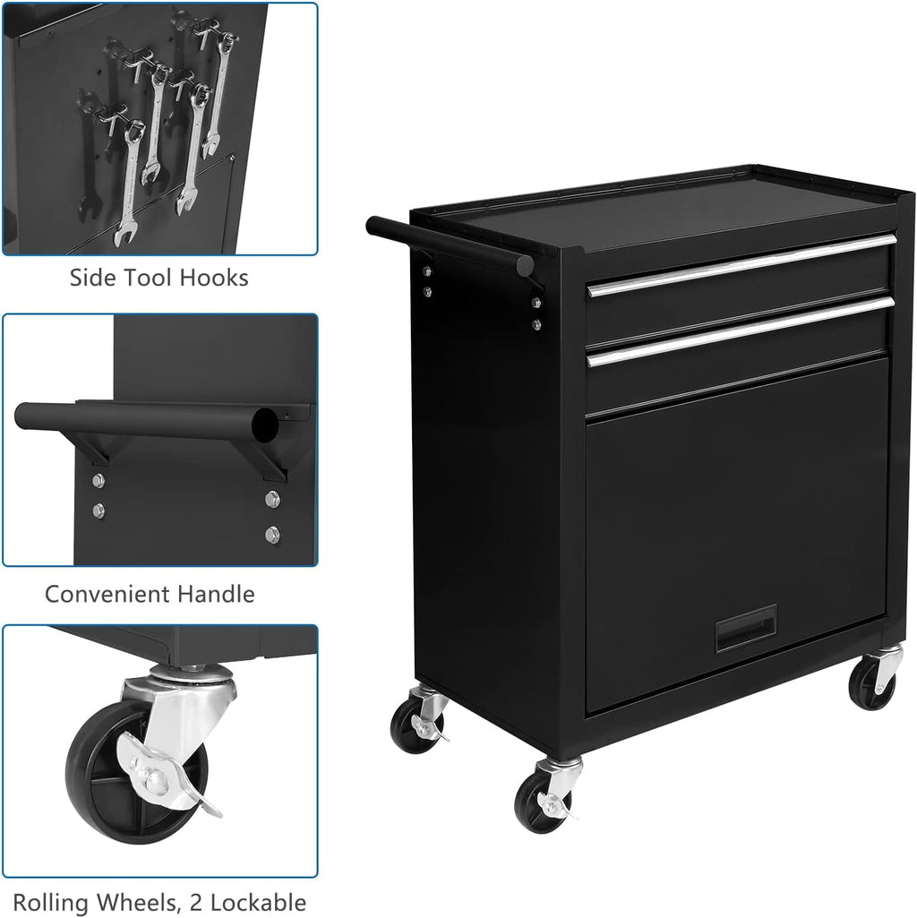 TUFFIOM 8-Drawer Rolling Tool Chest, Tool Storage Cabinet w/Lockable Wheels, Detachable Top, Drawers & Side Hooks, Mechanic Tool Organizer Box for Garage Warehouse Repair Shop