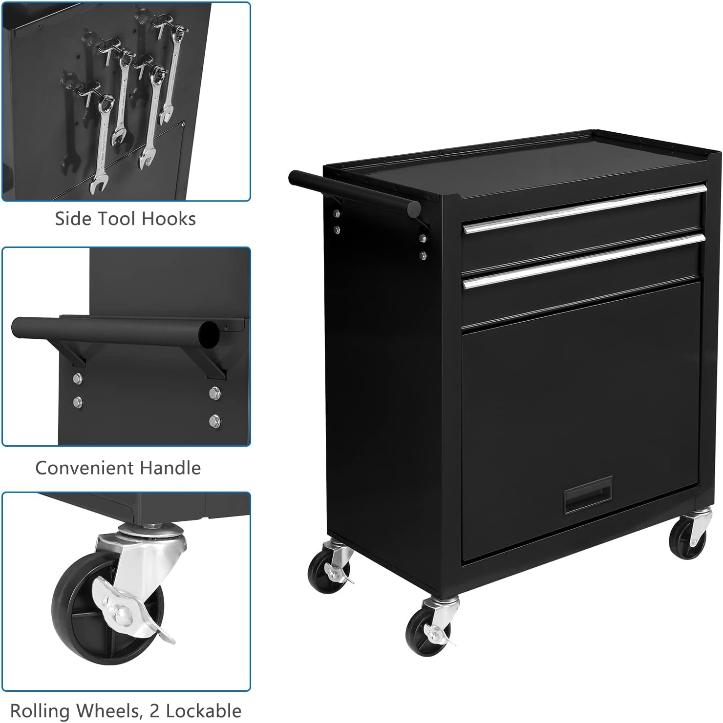 TUFFIOM 8-Drawer Rolling Tool Chest, Tool Storage Cabinet w/Lockable Wheels, Detachable Top, Drawers & Side Hooks, Mechanic Tool Organizer Box for Garage Warehouse Repair Shop