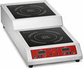 Double Countertop Step-Up Induction Range, Red Stainless Steel, 3600W, 13.3x29.9x6.3 Inches, Digital Control with Timer, 9 Power Levels, Commercial Electric Cooktop