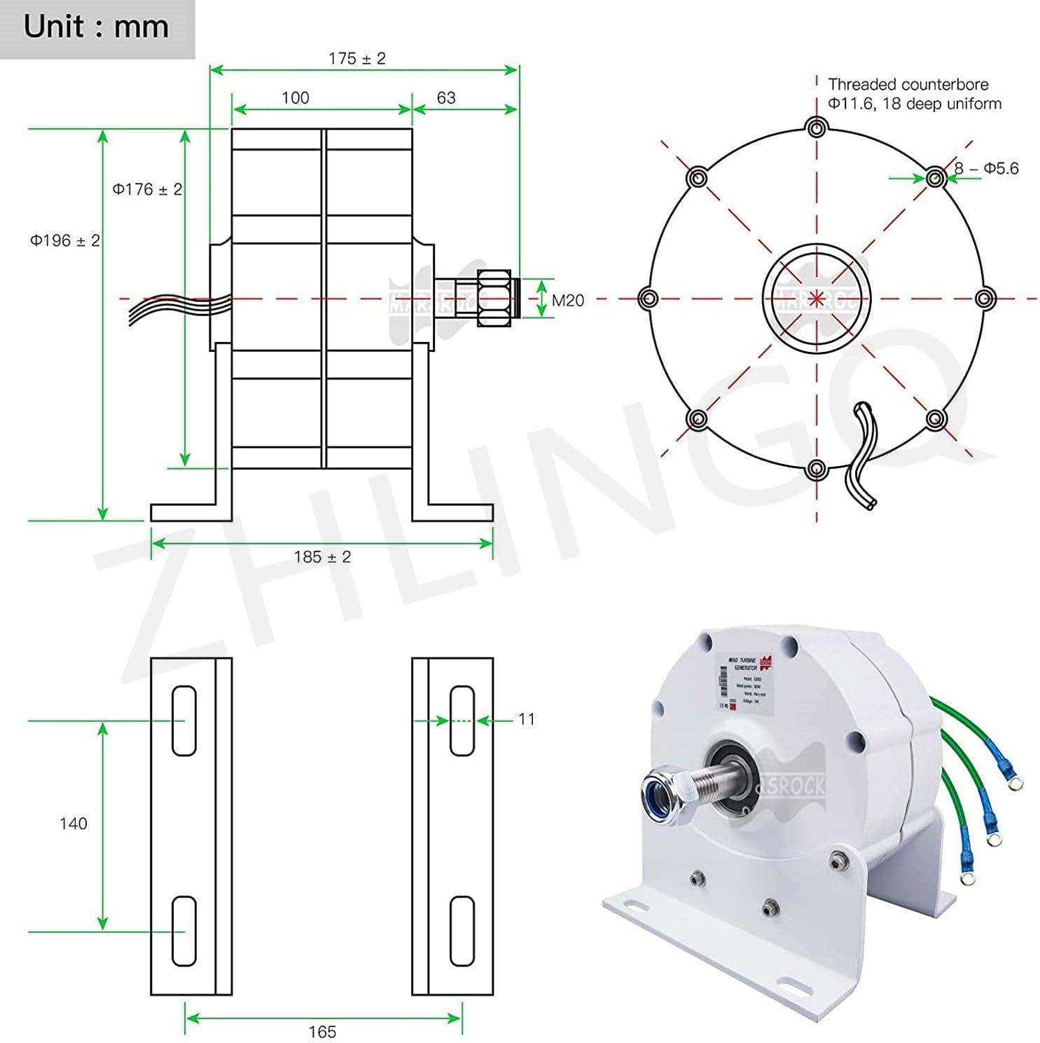 Three-Phase alternator Permanent Magnet Generator, 3000W 5000W 6000W 8000W 9000W 10000W Rare Earth NdFeB Electric 3 Phase High Speed Permanent Magnet Generator with Rectifier,24V-5000W