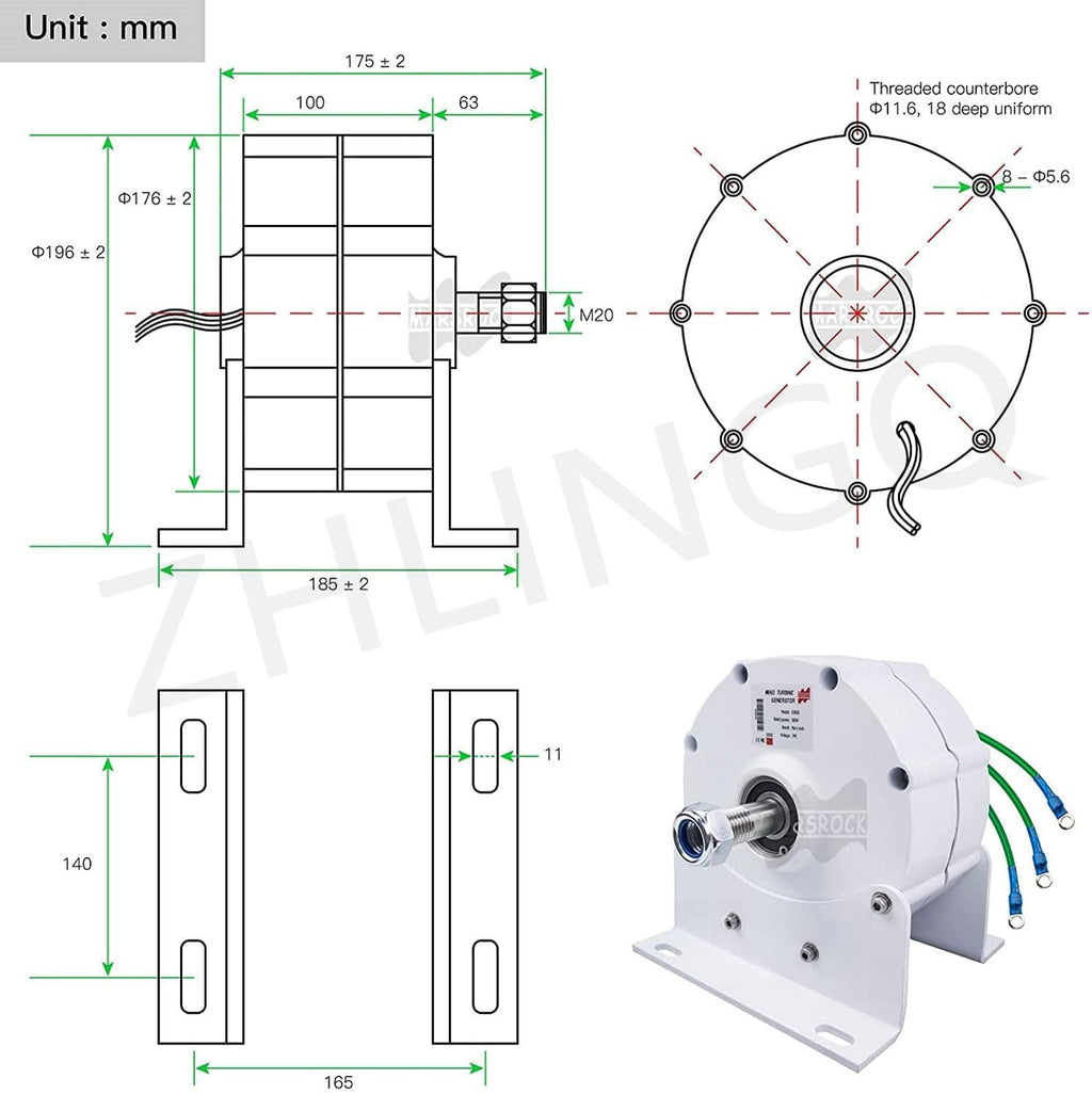Ac Permanent Magnet Generator, 3000W 5000W 6000W 8000W 9000W 10000W Permanent Magnet Alternator, Good Heat Dissipation, Permanent Magnet Wind Turbine for Vertical Or Horizontal Wind Turbine,24V-3000W