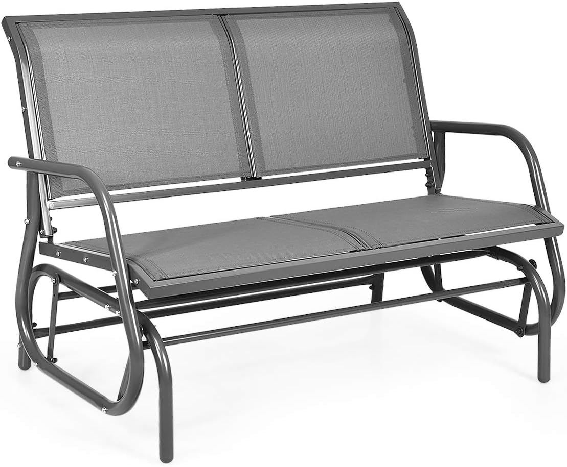 Giantex Swing Glider Chair 48 Inch with Spacious Space, 2 People Swing Lounge Glider Chair Cozy Patio Bench Outdoor & Indoor for Patio, Backyard, Poolside, Lawn Steel Rocking Garden Loveseat (Gray)