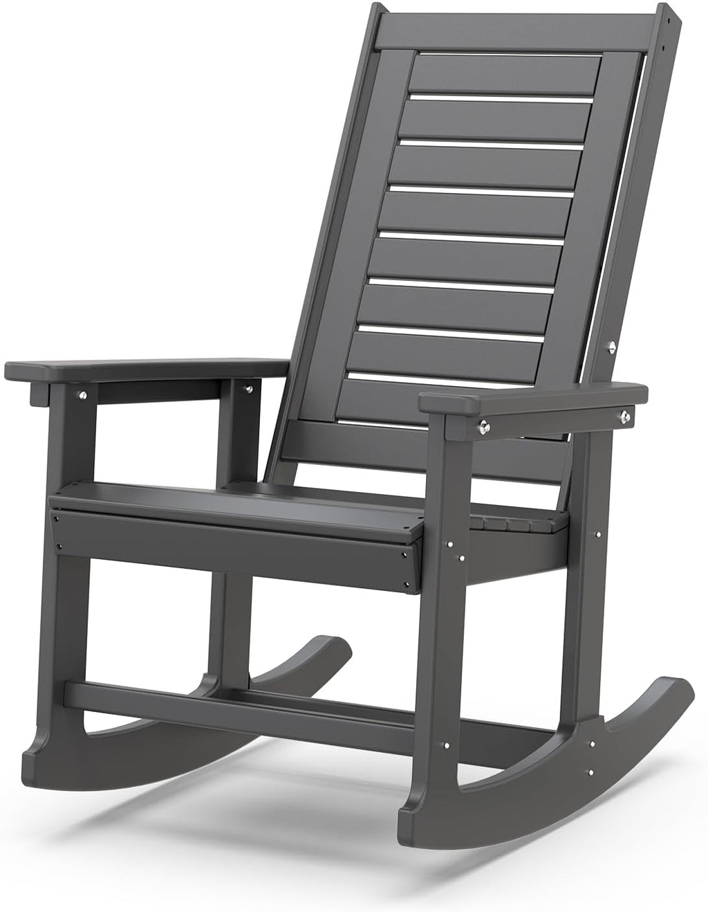 IVY&LANE Rocking-Chair-Outdoor | Porch-Rocker | Grey | HDPE Plastic | All-Weather | High Back | Wide Seat | Oversized Patio Rocker for Adult | for Outside Deck Balcony Garden