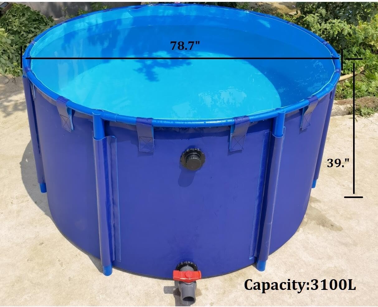Canvas Fish Pond for Koi Large Collapsible Canvas/Plastic Above-Ground Ponds for Koi Culture Agricultural Irrigation Above Ground Pond with Durable Brackets 78X39 in(3100 L)