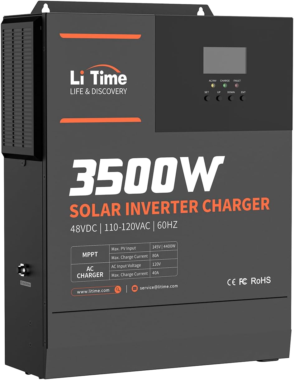 LiTime Solar Inverter Charger, 3500W DC 48V to AC 120V Pure Sine Wave Inverter with 80A MPPT Charge Controller, 40A AC Battery Charger, Uninterrupted Power Supply (UPS), RS485 Communication