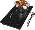 Double Induction Cooktop, WABK 2300W 2 burner Induction Cooker Cooktop, 110V Countertop & Built-in Electric Cooktop with Hot Plate, LED Touch Screen & 9 Power Levels, 2-Hour Timer and Child Lock