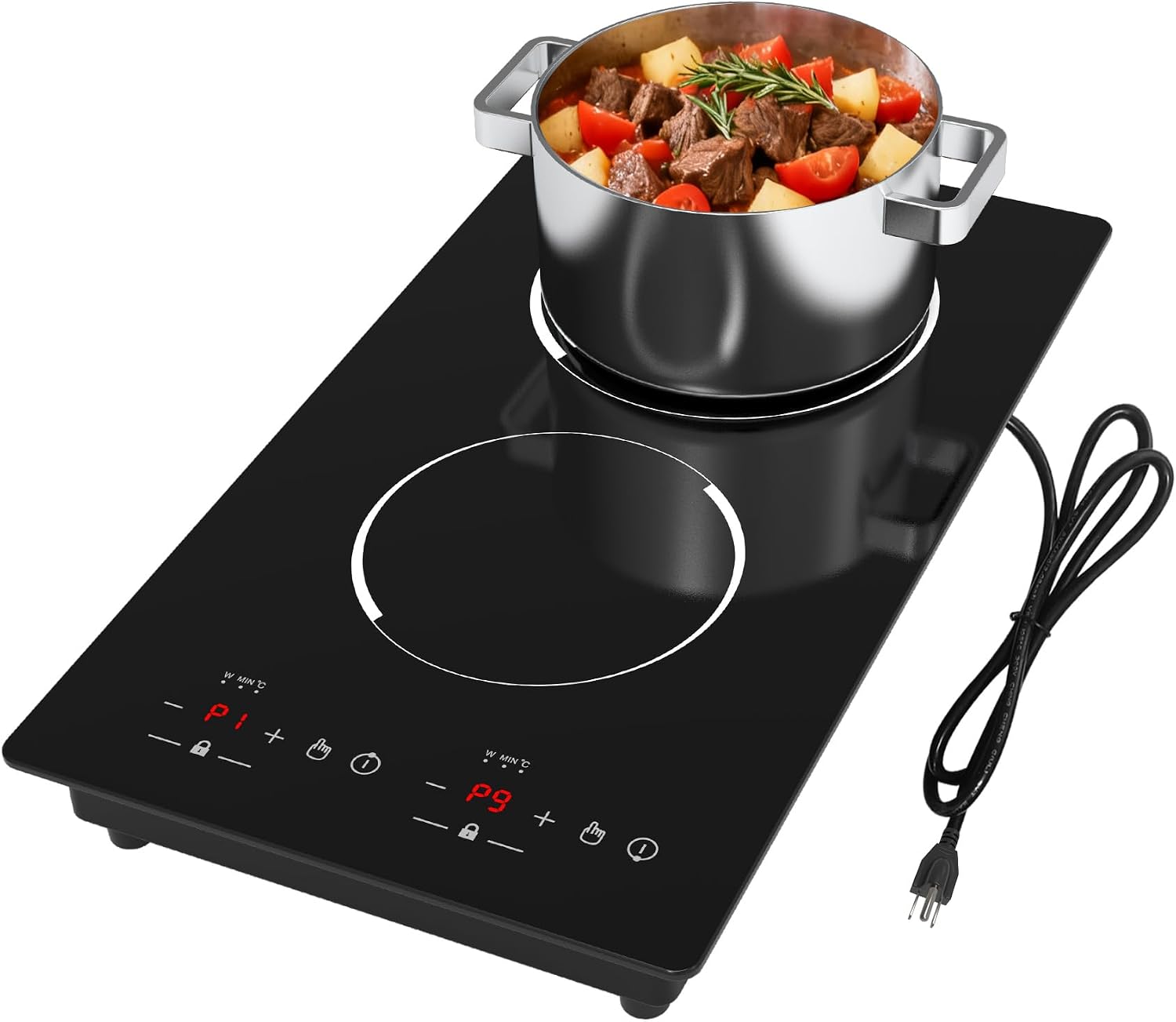 Double Induction Cooktop, WABK 2300W 2 burner Induction Cooker Cooktop, 110V Countertop & Built-in Electric Cooktop with Hot Plate, LED Touch Screen & 9 Power Levels, 2-Hour Timer and Child Lock