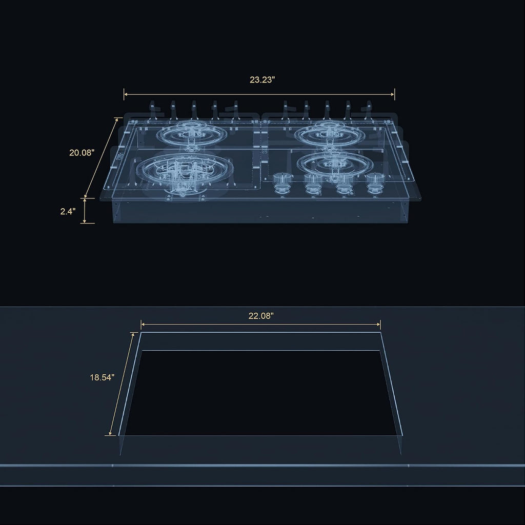 Empava 24' Gas Stove Cooktop 4 Italy Sabaf Sealed Burners NG/LPG Convertible Tempered Glass in Black, 24 Inch