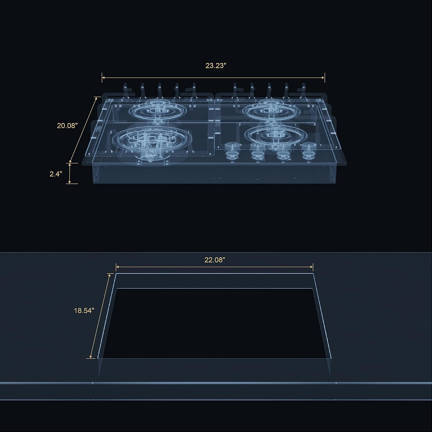 Empava 24' Gas Stove Cooktop 4 Italy Sabaf Sealed Burners NG/LPG Convertible Tempered Glass in Black, 24 Inch