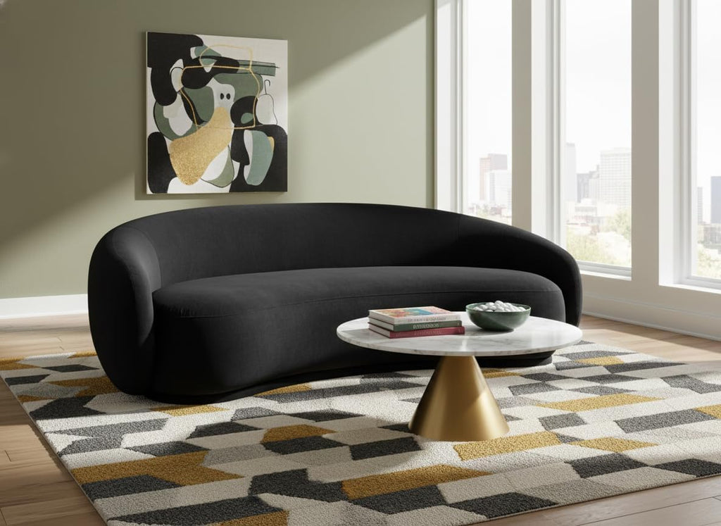 Meridian Furniture 44044Black-S Emery Collection Modern | Contemporary Sofa with Ultra Luxe Black 460 GSM Velvet, Solid Eucalyptus Wood Inner Frame, 95' W x 45.5' D x 31' H, Black
