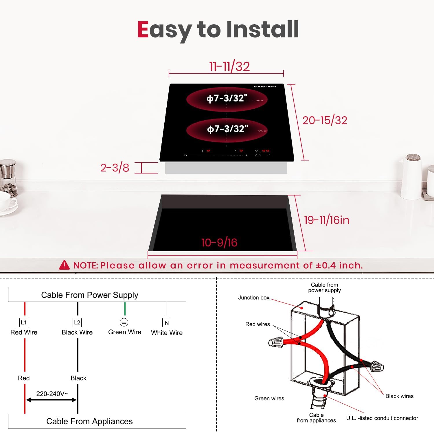 GASLAND 12 Inch Induction Cooktop 2 Burner, 3500W Built-in Induction Stovetop with Booster and Timer, 240V Electric Stove, 9 Power Levels, Slide Touch Control, Child Safety Lock