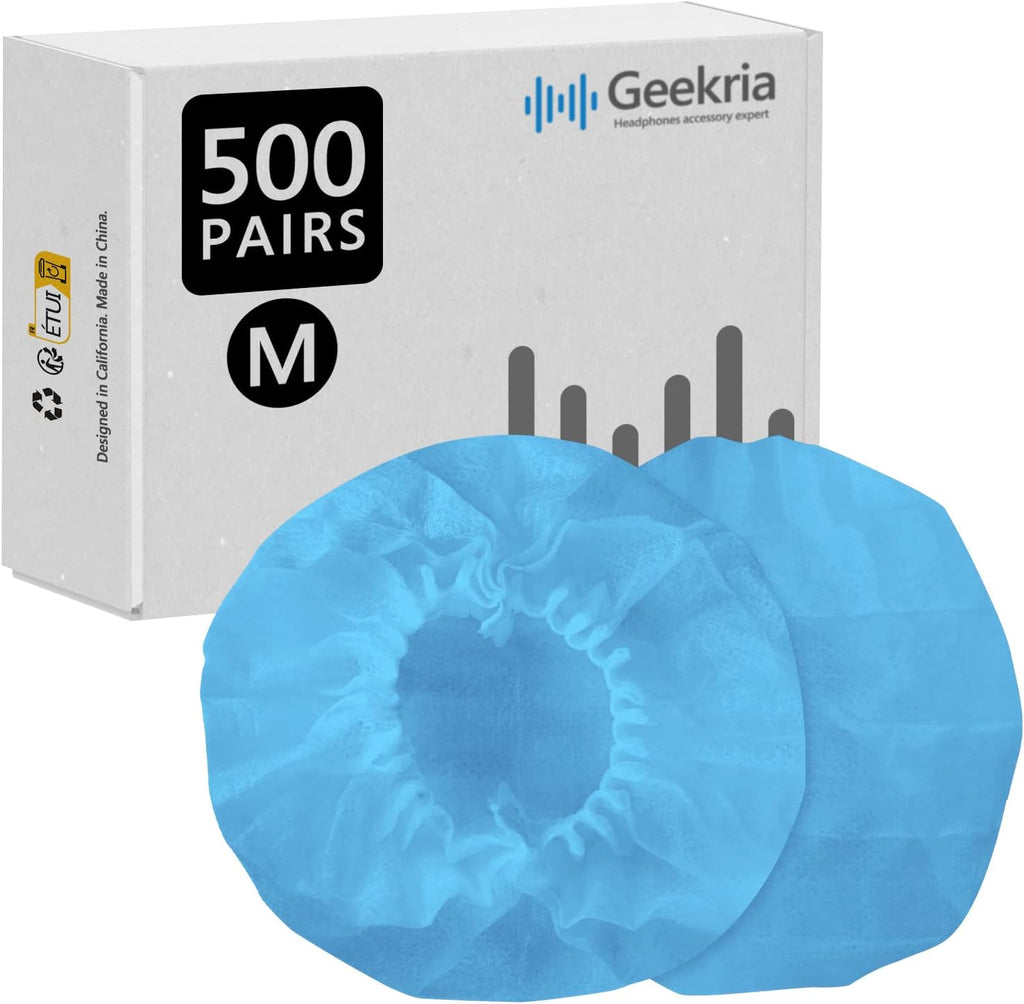 Geekria 500 Pairs Disposable Headphone Covers Compatible with Over-Ear and MRI Headsets, Stretchable Sanitary Ear Pads, Hygienic Earcup Protectors (M, Blue)