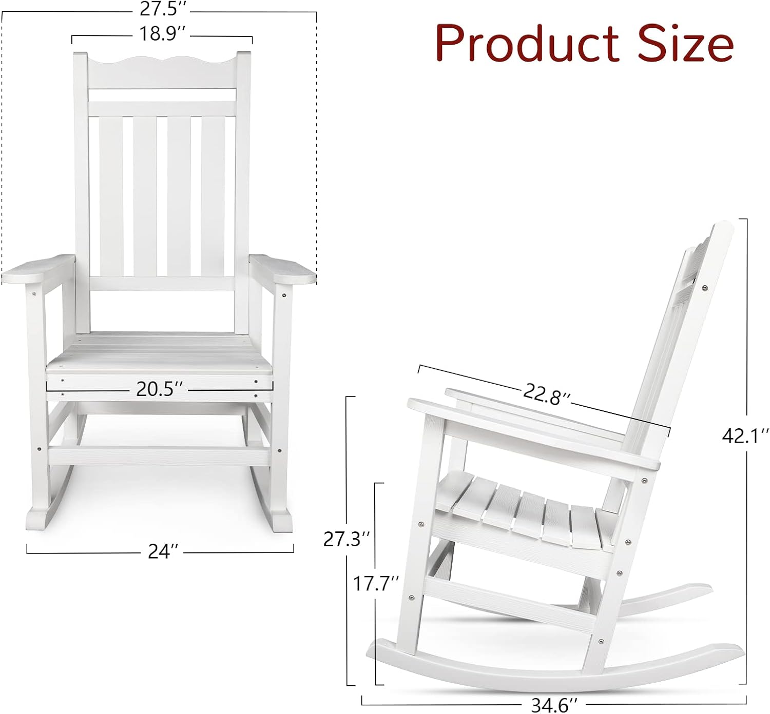 Stoog All-Weather Outdoor & Indoor Rocking Chair, Porch Rocker with 400 lbs Weight Capacity, Front Porch Rocking Chair, for Patio, Backyard, Lawn, Garden and Fire Pit, White