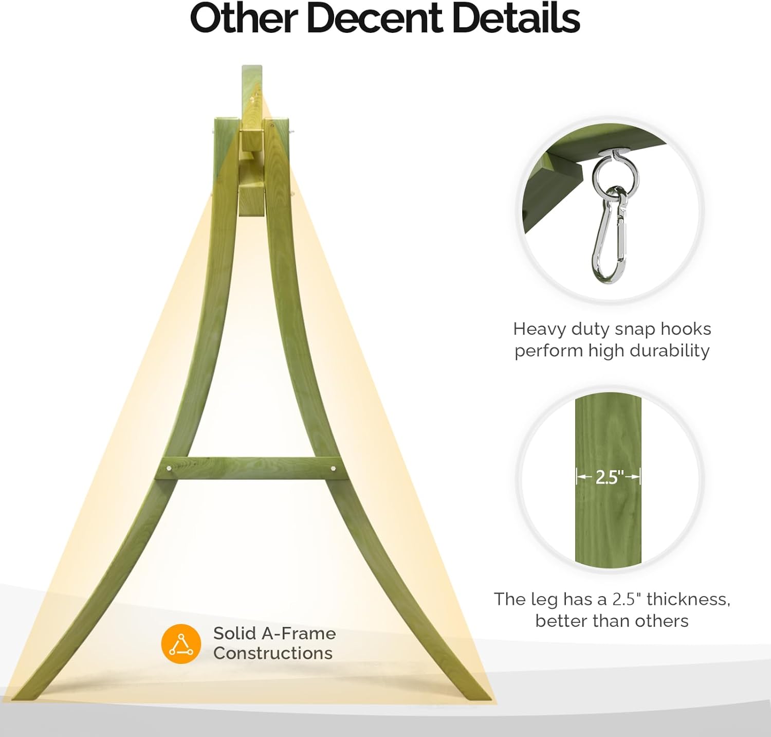 VINGLI 6.7FT Porch Swing Frame, 1000LBS Heavy Duty A-Frame Wooden Porch Swing Stand with Curved Arc Top for 5FT Porch Swing, Large Swing Hanger for Garden, Patio, Backyard & Indoor, Green