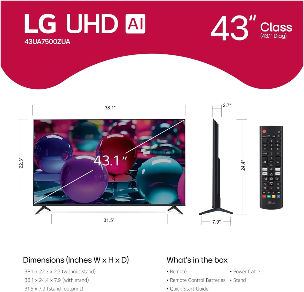43 Inch Class LG UHD AI UA75 4K Smart TV 2025