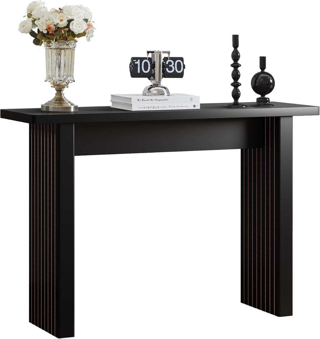 AVZEAR Mid Century Narrow Entryway Console Table, 43.3' Fluted Wood Couch Table Behind Sofa Long and Skinny for Living Room Hallway Entrance Foyer, Black