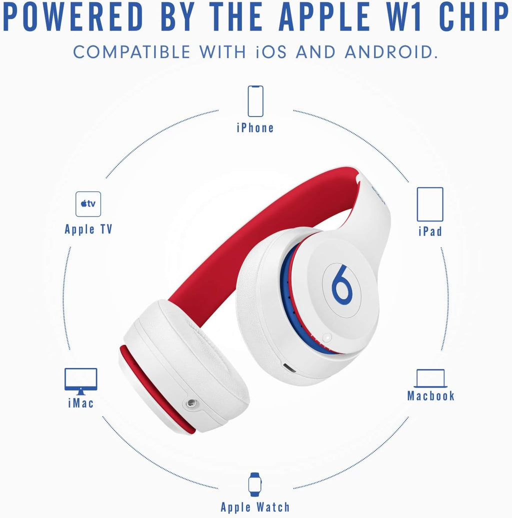 Beats Solo3 Wireless On-Ear Headphones - Apple W1 Headphone Chip, Class 1 Bluetooth, 40 Hours of Listening Time, Built-in Microphone - Club White (Latest Model)
