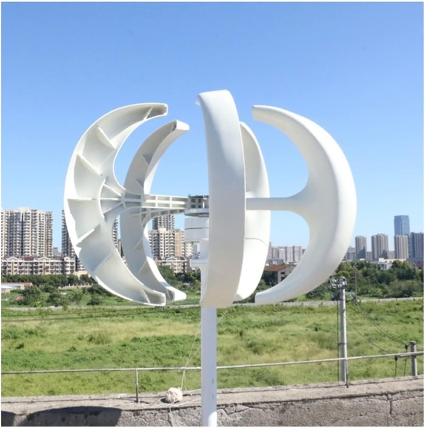 Wind Turbine Generator, 3000W Vertical Axis Maglev Wind Turbine Low Speed Free Energy Wind Power Generator With Mppt Controller Low Noise for Boats, Gazebos, Chalets, or Mobile Homes(White,TURBINE ONL