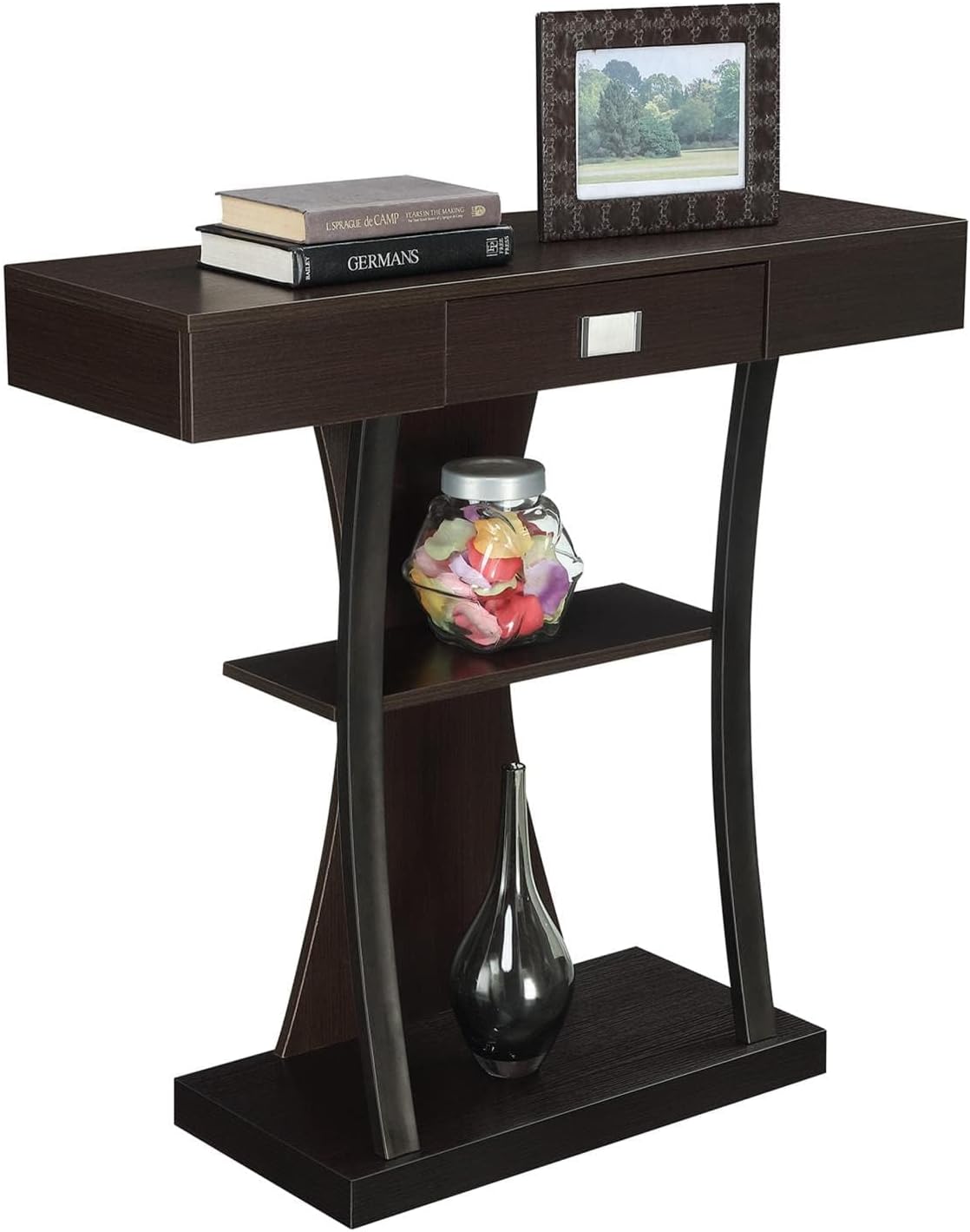 Convenience Concepts Newport Harri Console Table 36' - Modern Sofa Table with Storage Shelves, One Drawer Narrow Entryway Hall Table for Living Room, Espresso