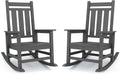 KINGYES Oversized Outdoor Rocking Chair Set of 2, All-Weather Patio Rocking Chairs for Porch, HDPE Outdoor Patio Rockers with High Back & Wide Seat for Garden, Lawn, Gray