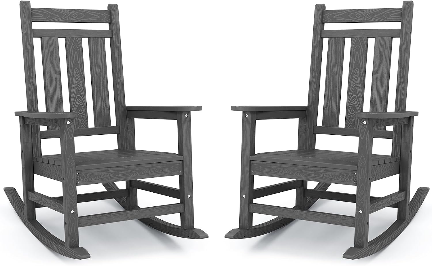 KINGYES Oversized Outdoor Rocking Chair Set of 2, All-Weather Patio Rocking Chairs for Porch, HDPE Outdoor Patio Rockers with High Back & Wide Seat for Garden, Lawn, Gray