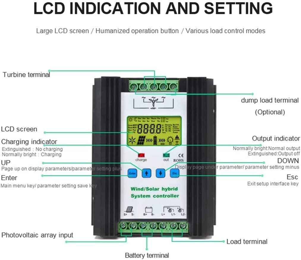 3000W Wind Solar Hybrid Charge Controller with LCD Display,24V/48V Automatic Wind and Solar Charge Controller , 1500W Wind + 1500W Solar Wind Power Accessories Intelligent Regulator