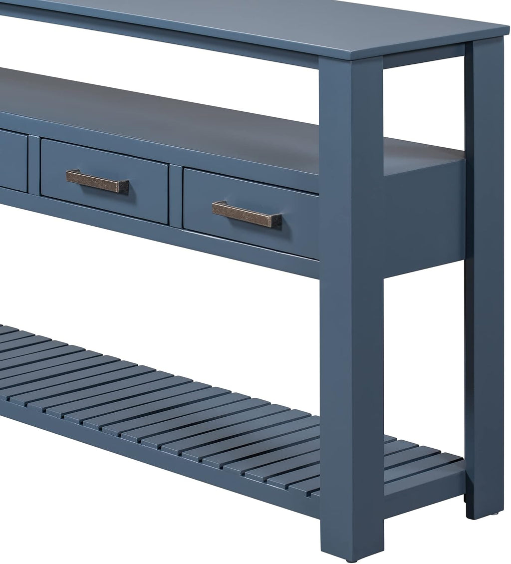 Modern Console Table Long Narrow 62-Inch Sofa Entry Table with Drawers & Open Shelves for Living Room Entryway, Easy Assembly (Navy Blue)