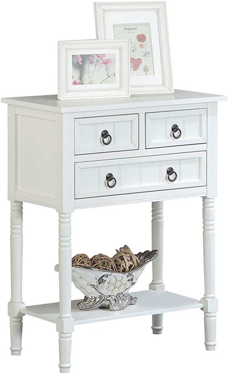 Convenience Concepts Kendra Entryway Hall Table 23.75' - 3 Storage Drawers, Traditional Console with Shelf for Decor, Office & Hallway Organizer, No Tools Assembly, Solid Wood Legs, White