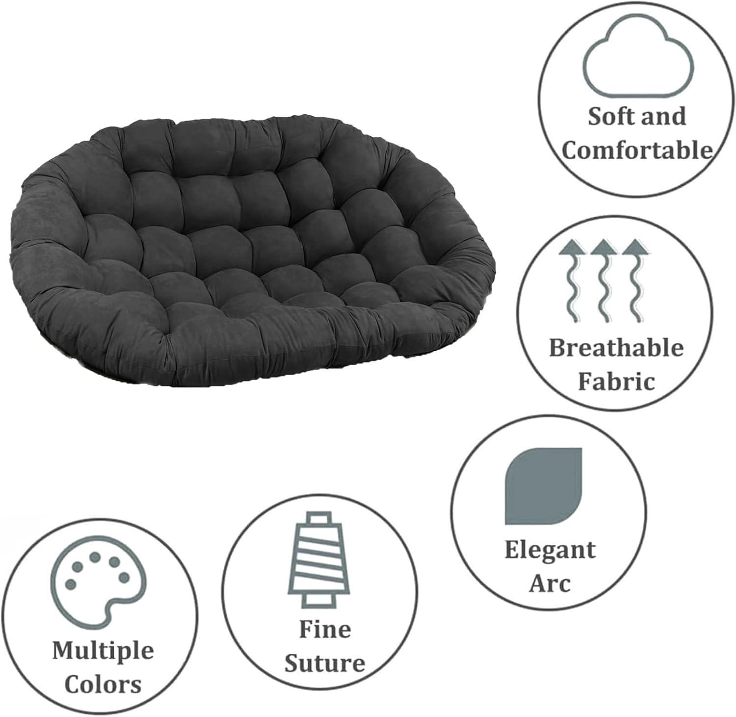Oversized Double Papasan Chair Cushion, Indoor Outdoor Wicker Egg Rocker Cushions for Patio Furniture, Overstuffed Round Cushion, (Frame NOT Included)