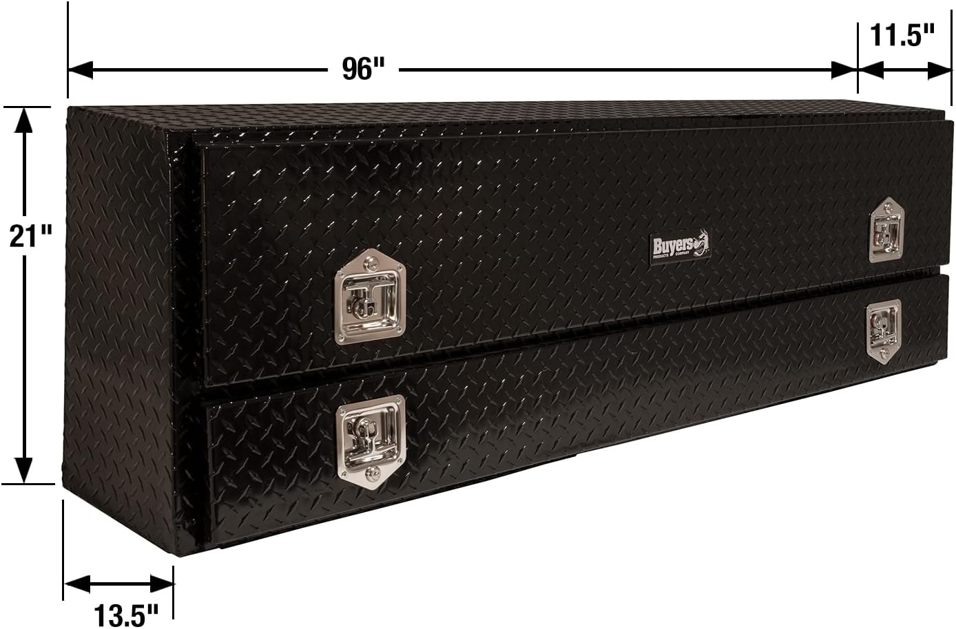 Buyers Products 1725660 Black Diamond Tread Aluminum Contractor Truck Tool Box – 2-Tier Storage, 96 x 21 x 13.2 in, Flip-Up Door with Gas Shocks, Weather-Resistant, No-Drill Install – Made in USA