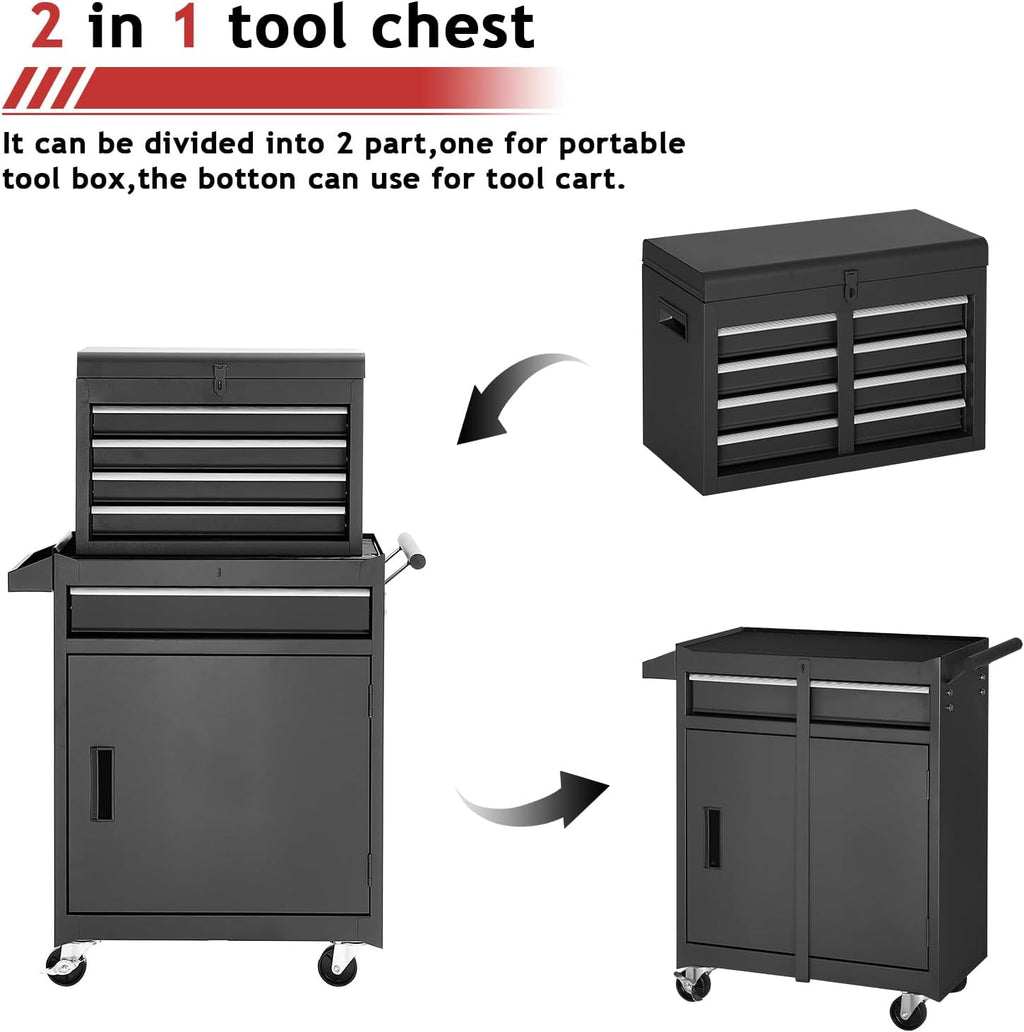 AirWire Tool Chest,5-Drawer Rolling Tool Storage Cabinet with Enhanced Packaging, Detachable Top Tool Box, Metal Tool Cart for Garage Workshop,Black, ATC001BK