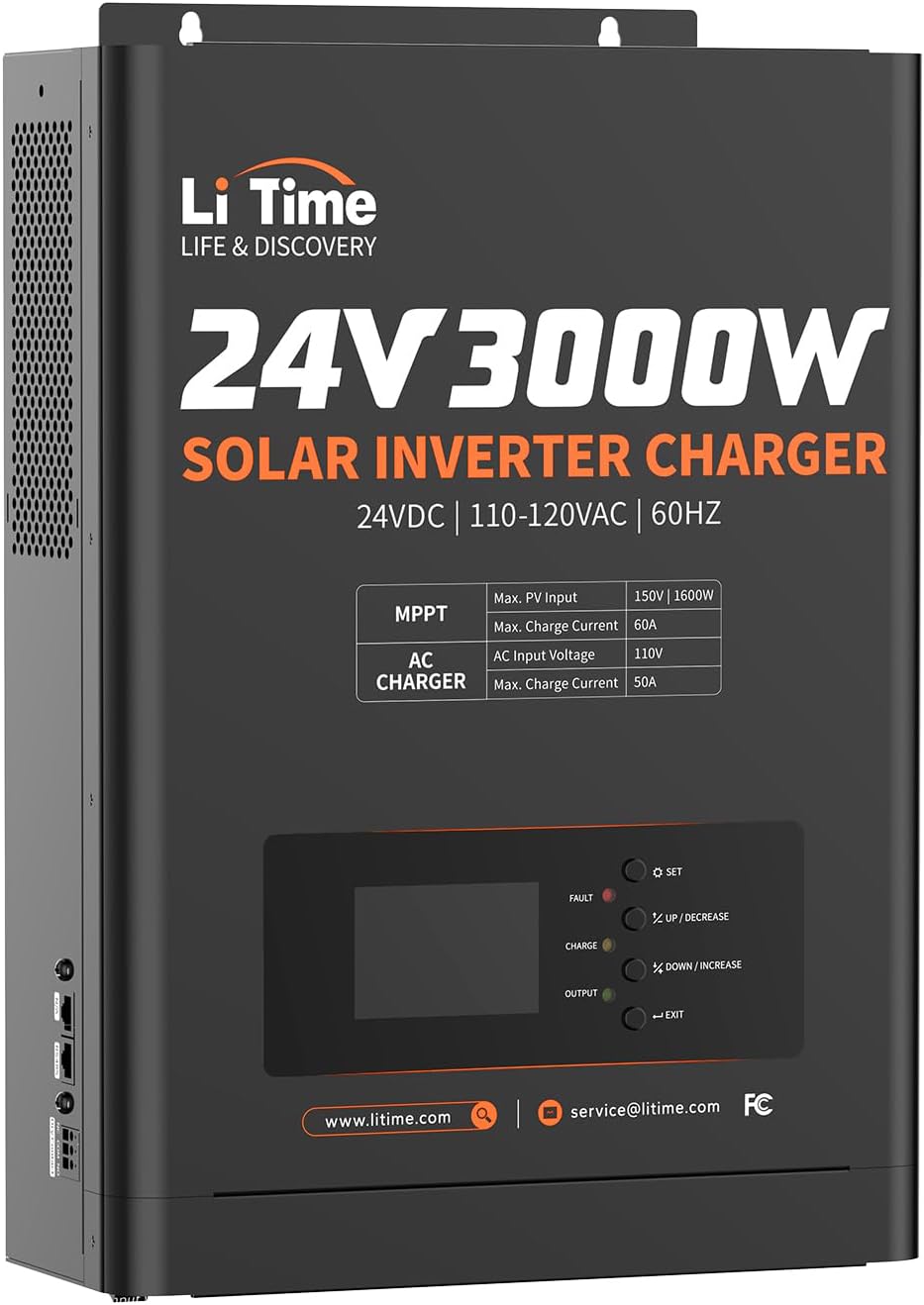 LiTime Solar Inverter Charger, 3000W DC 24V to AC 120V Pure Sine Wave Inverter with 60A MPPT Charge Controller, 50A AC Battery Charger, Uninterrupted Power Supply (UPS), RS485 Communication