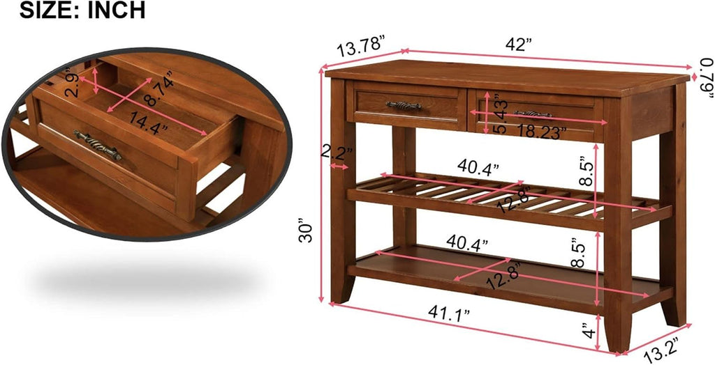 LKTART Solid Wood Console Table Entryway Table with Storage Drawers and Shelves Sofa Tables,Entryway Table for Living Room,Behind the Couch Table (42' Brown)