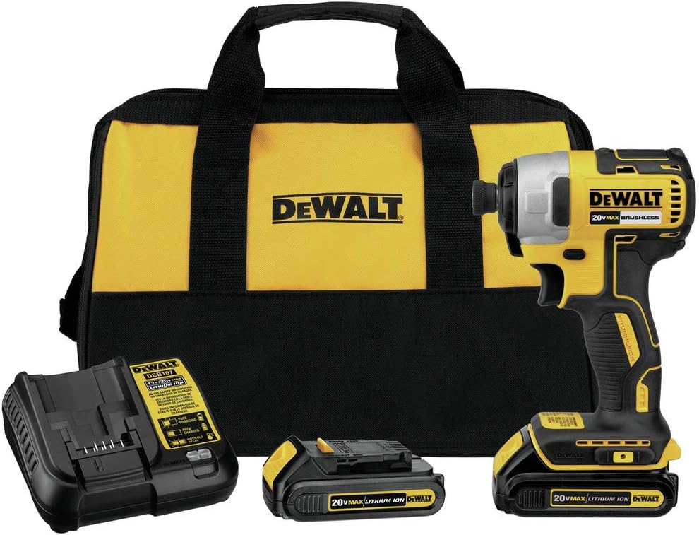 DEWALT 20V MAX Cordless Impact Driver Kit, Brushless, 1/4' Hex Chuck, 2 Batteries and Charger (DCF787C2)