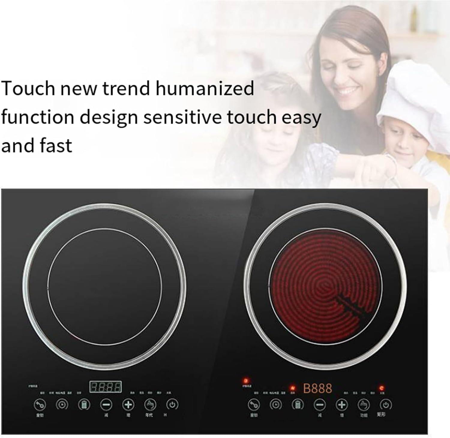 2200W Dual-Head Household Smart Induction Cooktop Independent Booking Timer 10-Speed Safety Lock Portable Induction Cooktop