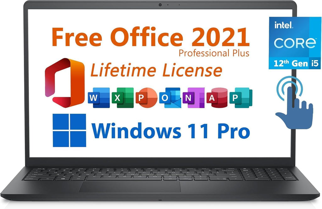 Dell Inspiron 15 Business Laptop, 15.6' FHD Touchscreen,with Lifetime Microsoft Office Intel 10-Core i5-1334U,16G,1TB SSD, Intel UHD Graphics, Win 11 Pro Black for Business and College Students