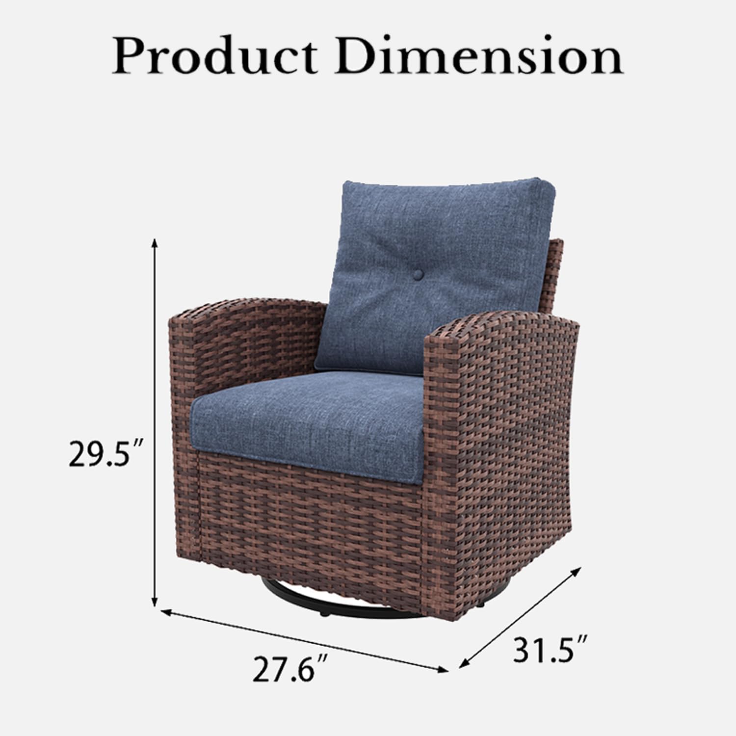 LayinSun 2 Pieces Outdoor Swivel Rocker Chair Set of 2, 360 Degree Rattan Wicker Swivel Chairs Patio Bistro Set for Porch