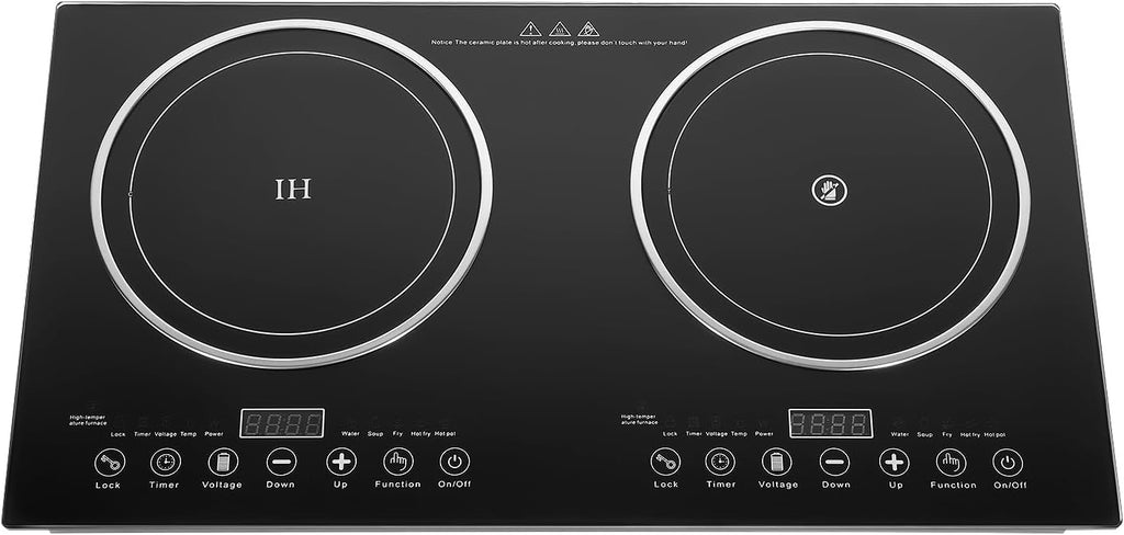 Built in Electric Stove Top,Induction Cooktop,Portable 1200W Induction Cooker 2 Burner Independent Touch Control,Ceramic Electric Stove with 8 Temperature,Power Level (2 Burners,1200W)