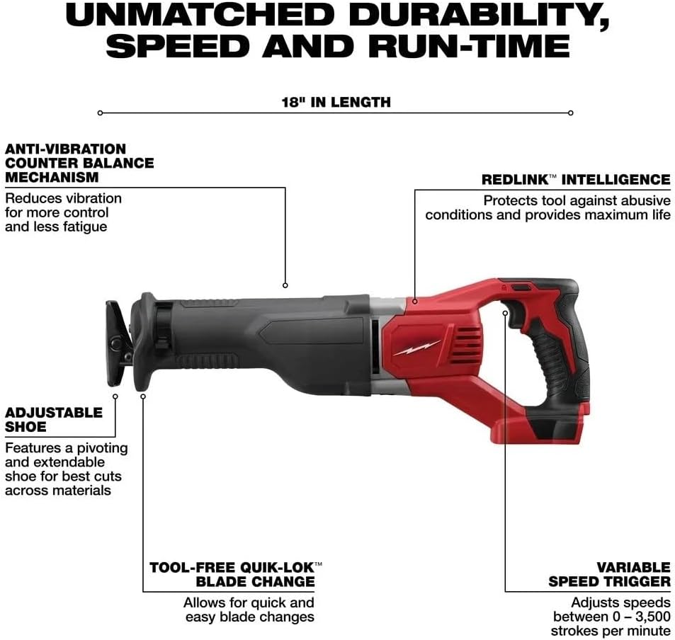 4-Tool Combo Kit 2696-24 for Milwaukee M18 Cordless Compact 2602-20 Hammer Drill Driver 2620-20 Recip Saw 1/4 Hex Impact Driver 49-24-0171 Work Light