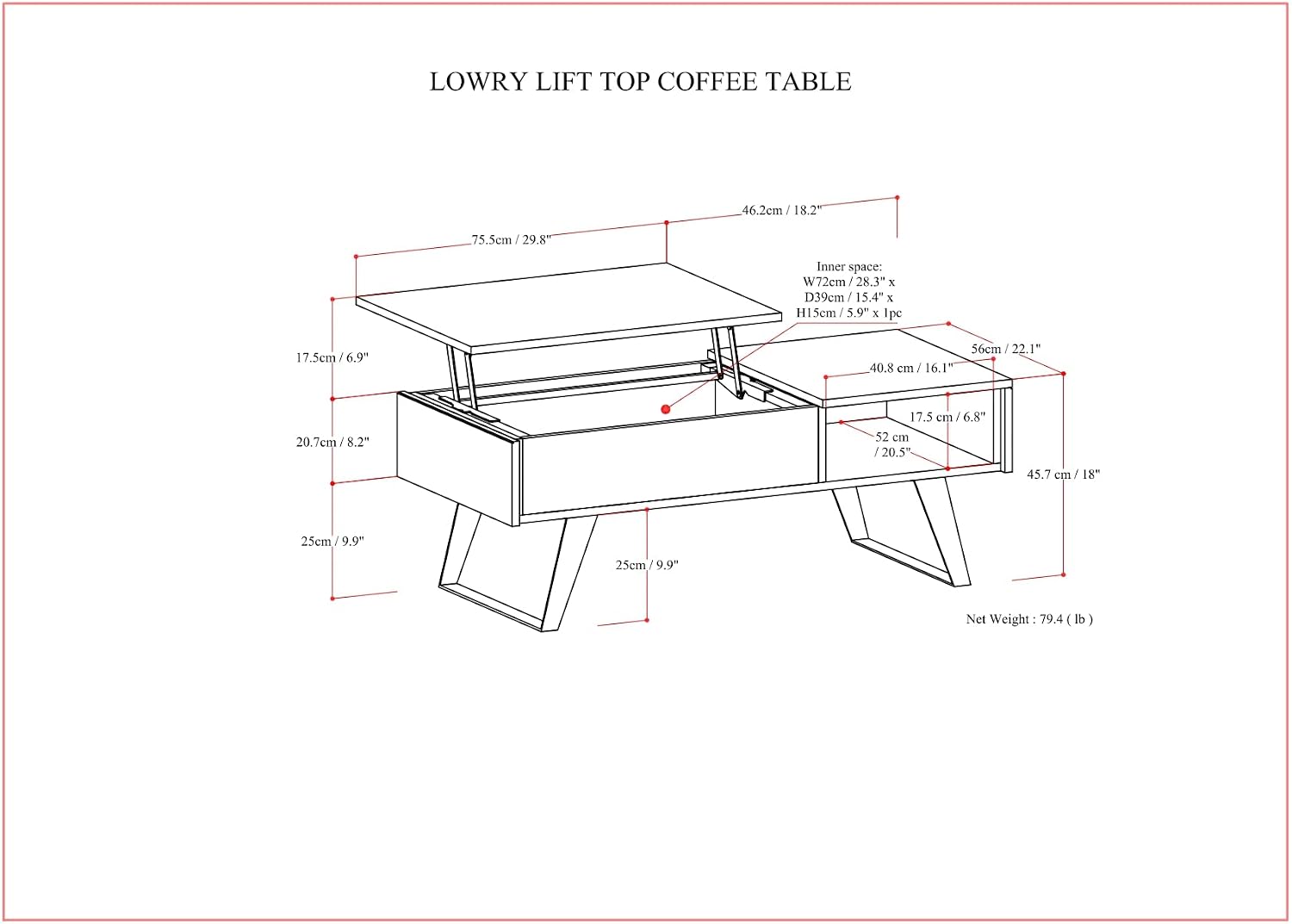 SIMPLIHOME Lowry Lift Top Coffee Table - 48 inch Wide Solid Acacia Wood and Metal Living Room Table in Distressed Charcoal Brown, Modern Industrial Cocktail Table with Hidden Storage and Open Shelf