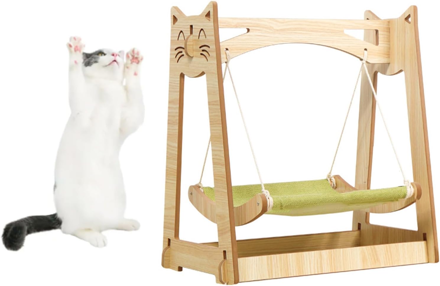 Cat Hammock Bed, Hanging Cat Bed, Hammock Rocking Chair, Wooden Comfortable Breathable Stable Quiet Summer Hanging Cat Bed for All Seasons (DC-006-2)