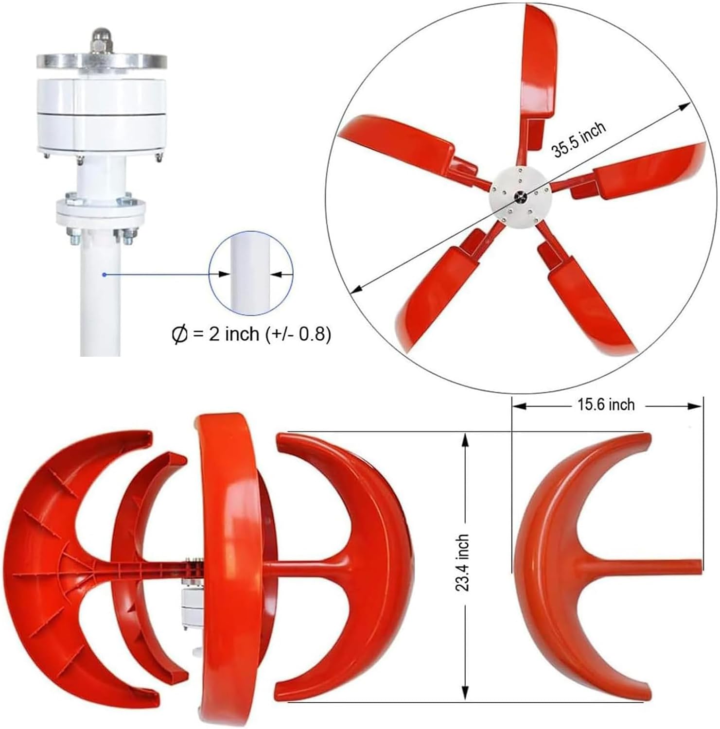 3000W/4000W/5000W Wind Turbine Generator, 12V 24V 48V 5 Blades Vertical Wind Turbine Kit, 3 Phase AC Permanent Magnet Generator with Controller, Small Wind Turbine Generator,3000W-12V