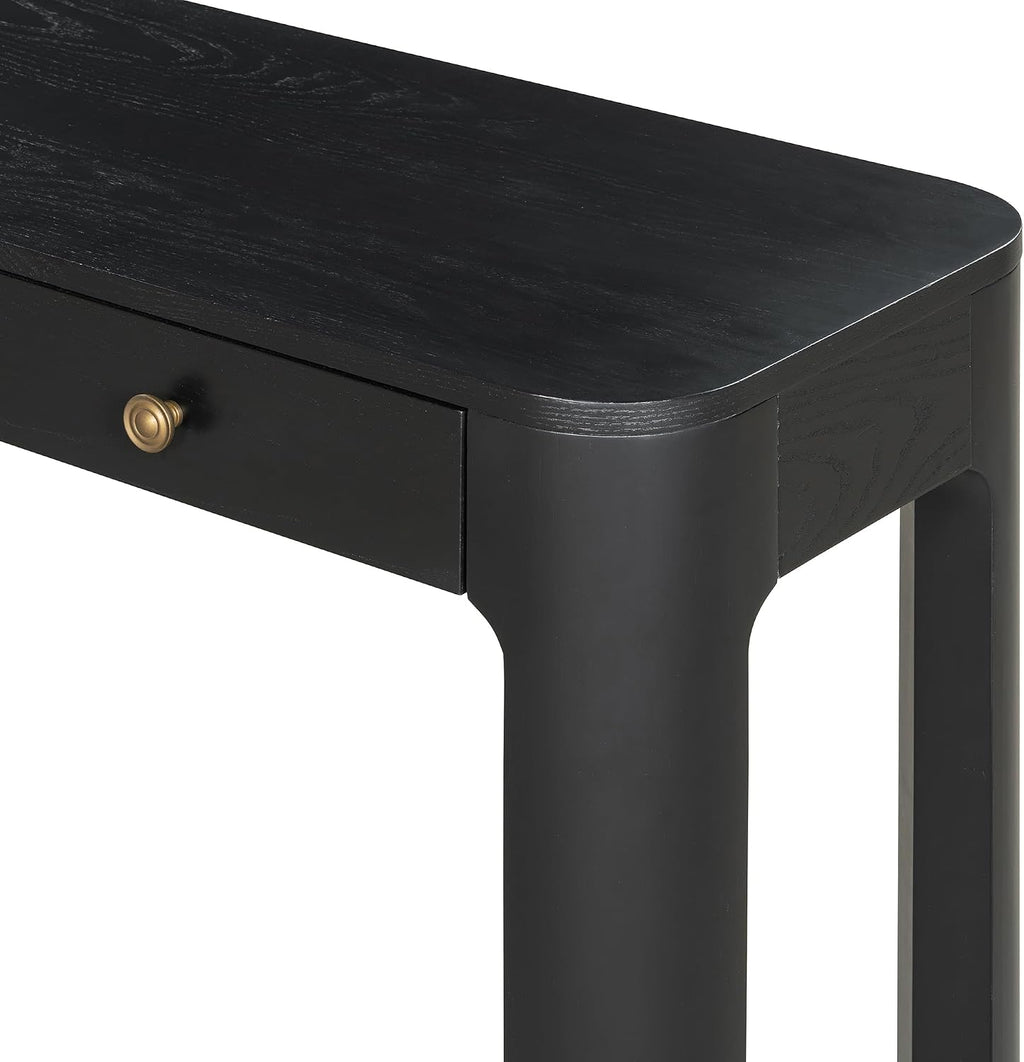 LKTART Solid Wood Entryway Table with 3 Drawers,Farmhouse Console Table Sofa Table with Curved Corners for Hallway,Foyer,Living Room (52' Black)