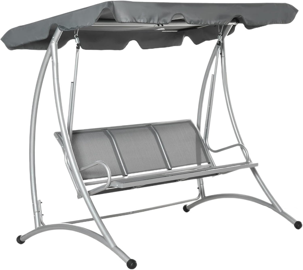 Outsunny 3-Seat Outdoor Porch Swing Chair, Patio Swing Glider with Adjustable Canopy, Breathable Seat, and Steel Frame for Garden, Poolside, Backyard, Gray